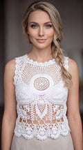 White Crochet Openwork Top