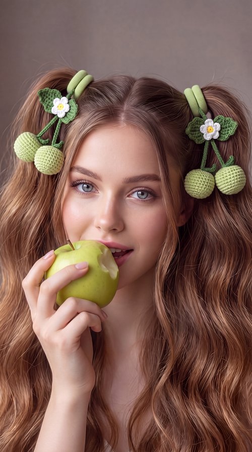 Crochet Hair Ties – Strawberries, Apples & Bluebells