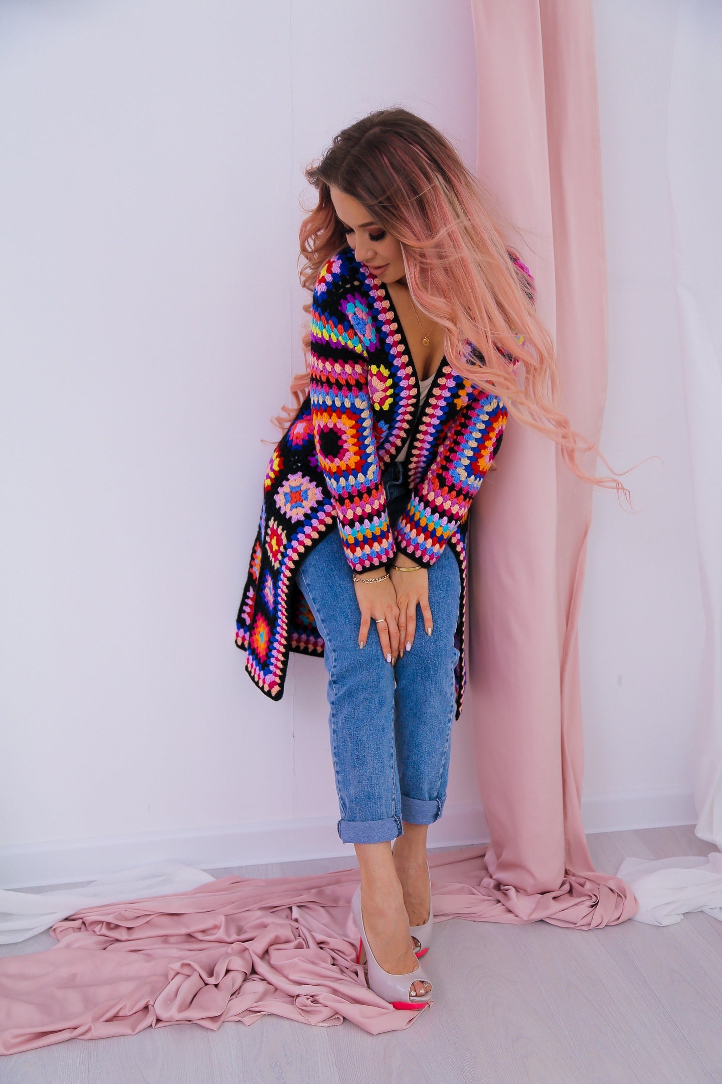 Granny Square Cardigan Crochet Pattern PDF, Long Boho Crochet Coat, Colorful Patchwork Cardigan