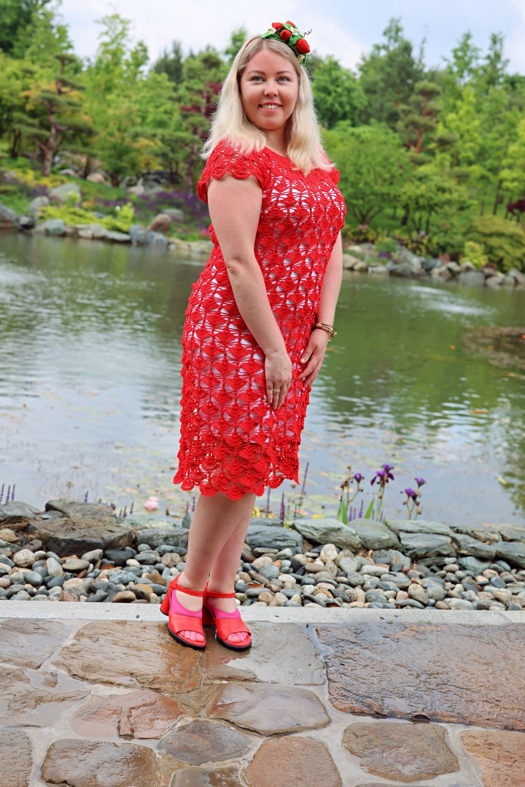 Handmade Crochet Linen Dress with Fan Stitch Pattern | Custom Made