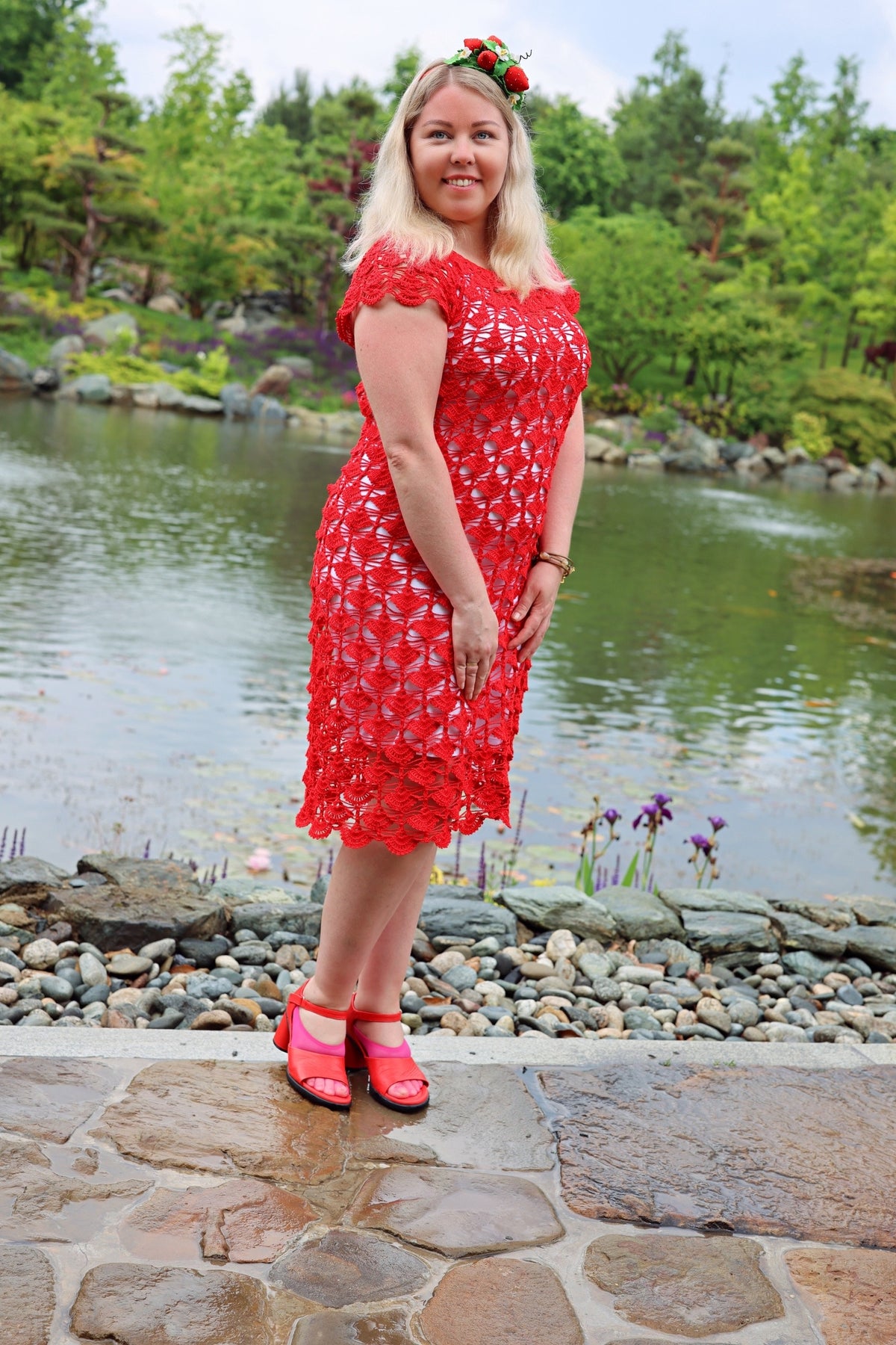 Handmade Crochet Linen Dress with Fan Stitch Pattern | Custom Made