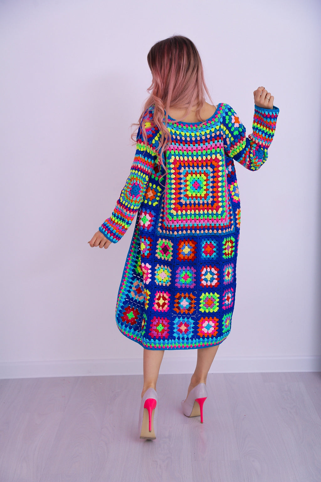 Granny Square Cardigan Crochet Pattern PDF, Long Boho Crochet Coat, Colorful Patchwork Cardigan