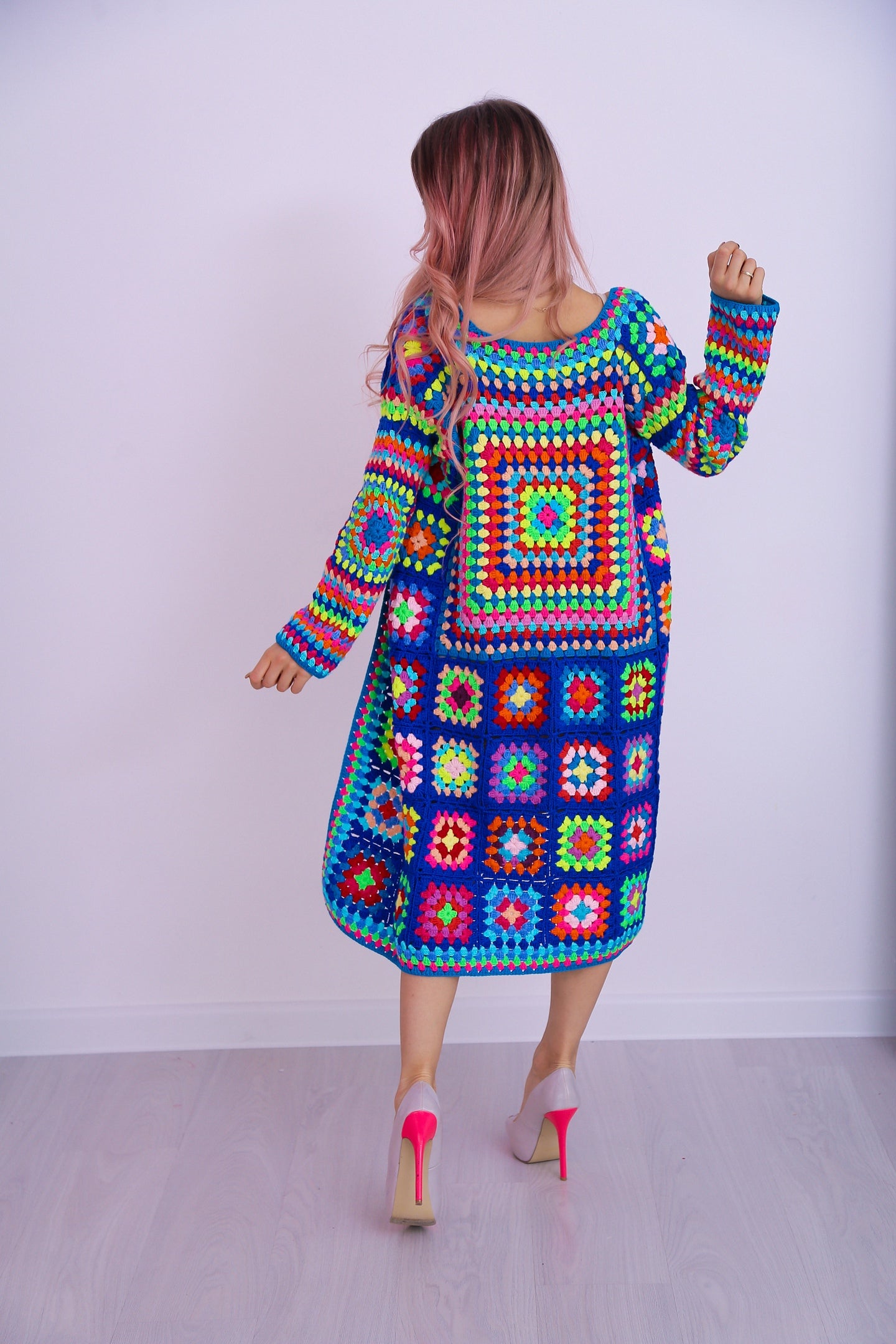 Granny Square Cardigan Crochet Pattern PDF, Long Boho Crochet Coat, Colorful Patchwork Cardigan