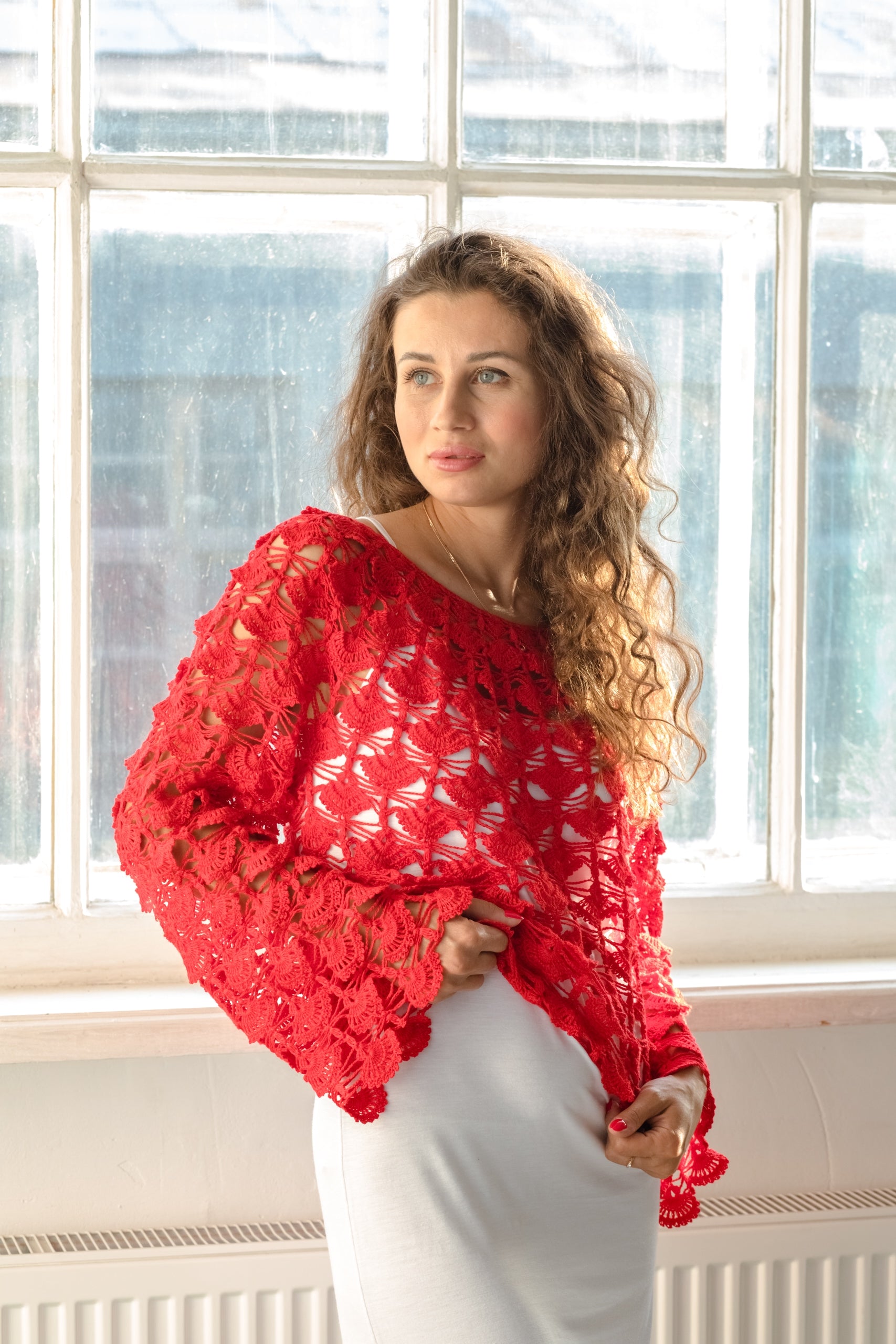 Crochet openwork jumper made from 100% linen