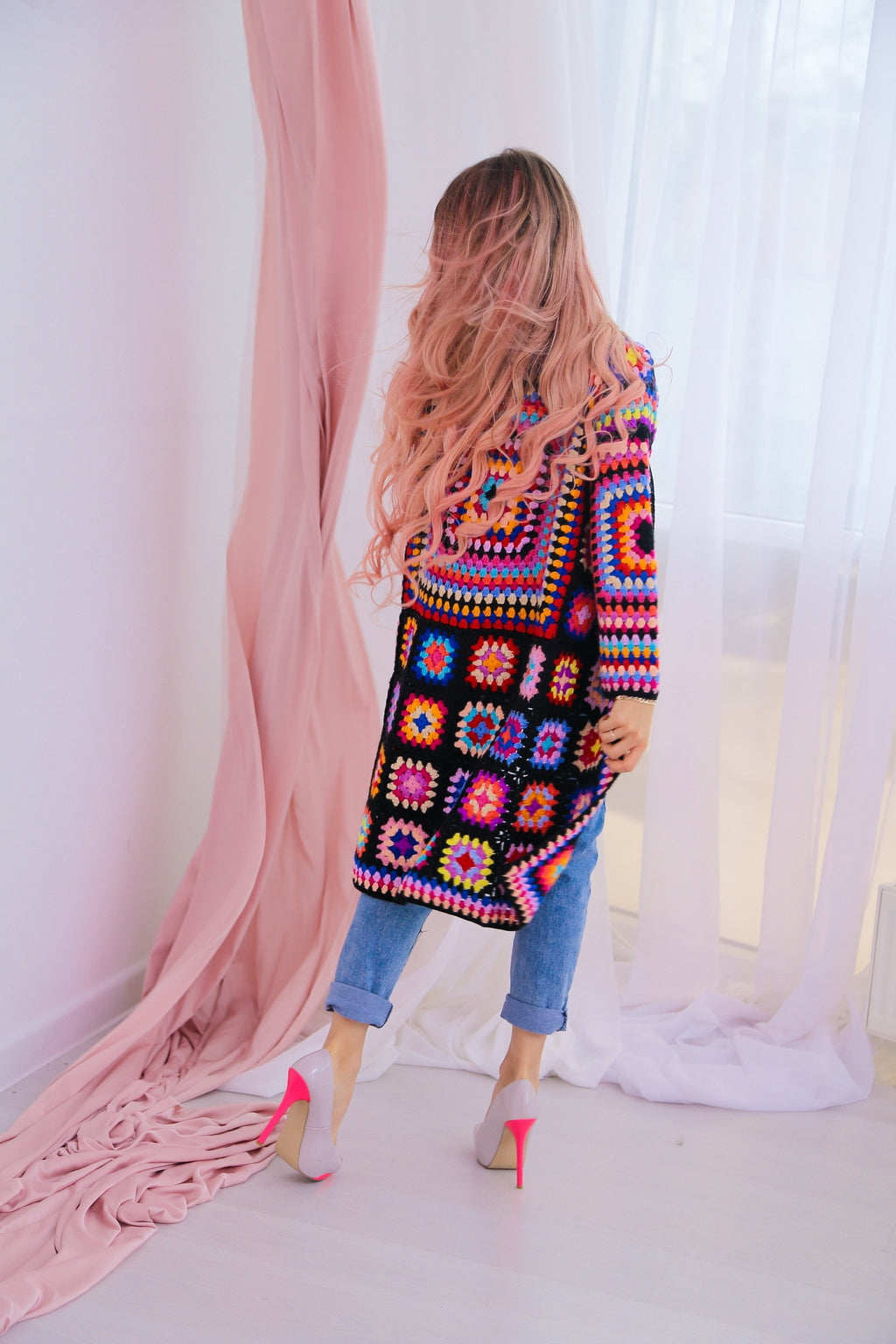 Granny Square Cardigan Crochet Pattern PDF, Long Boho Crochet Coat, Colorful Patchwork Cardigan