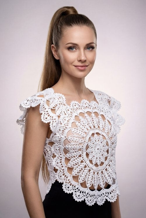 Made-to-Order Crochet Floral Openwork Top