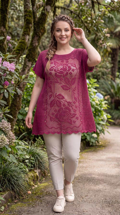 Roses in Bloom Custom Filet Crochet Tunic – Any Color