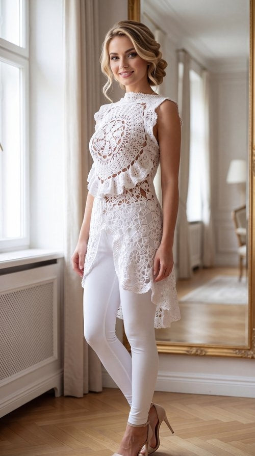Crochet boho top with an asymmetrical hem
