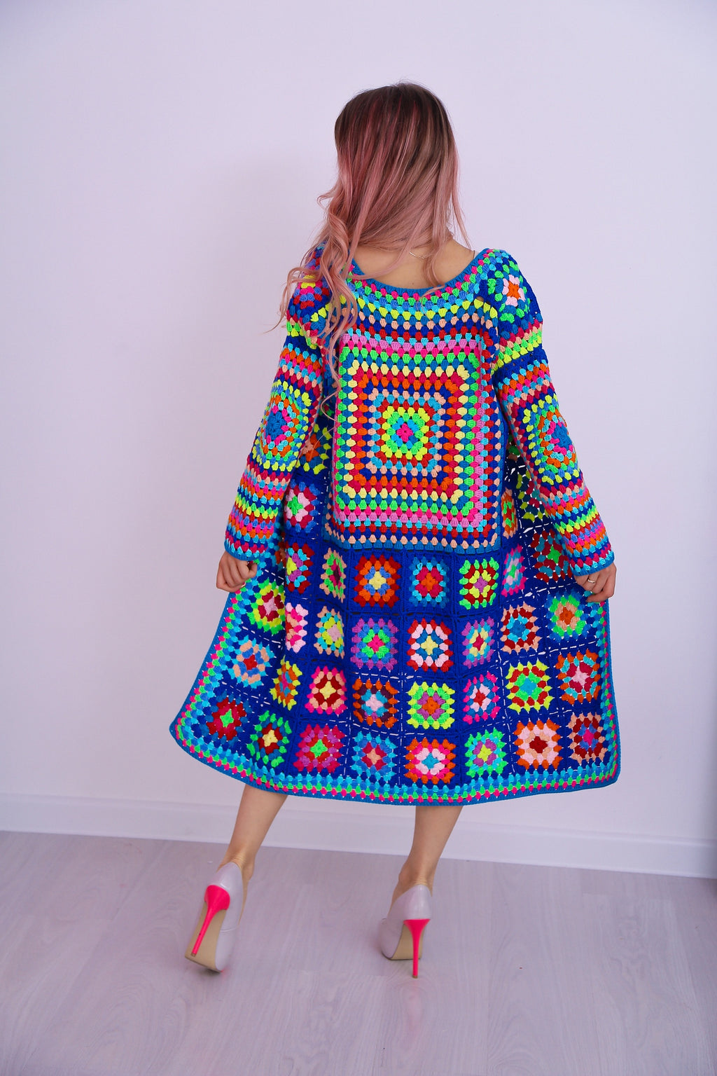 Granny Square Cardigan Crochet Pattern PDF, Long Boho Crochet Coat, Colorful Patchwork Cardigan