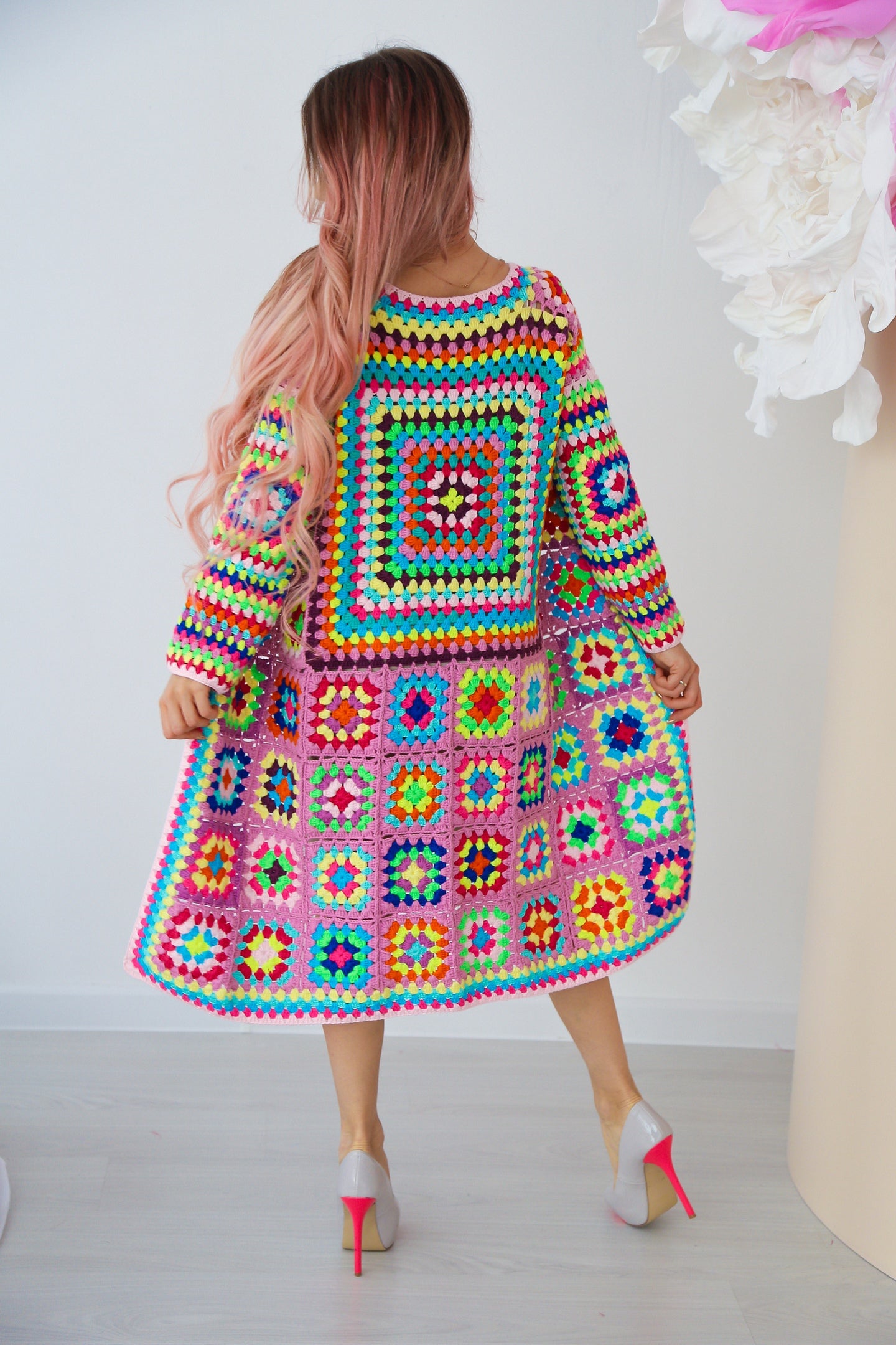 Granny Square Cardigan Crochet Pattern PDF, Long Boho Crochet Coat, Colorful Patchwork Cardigan