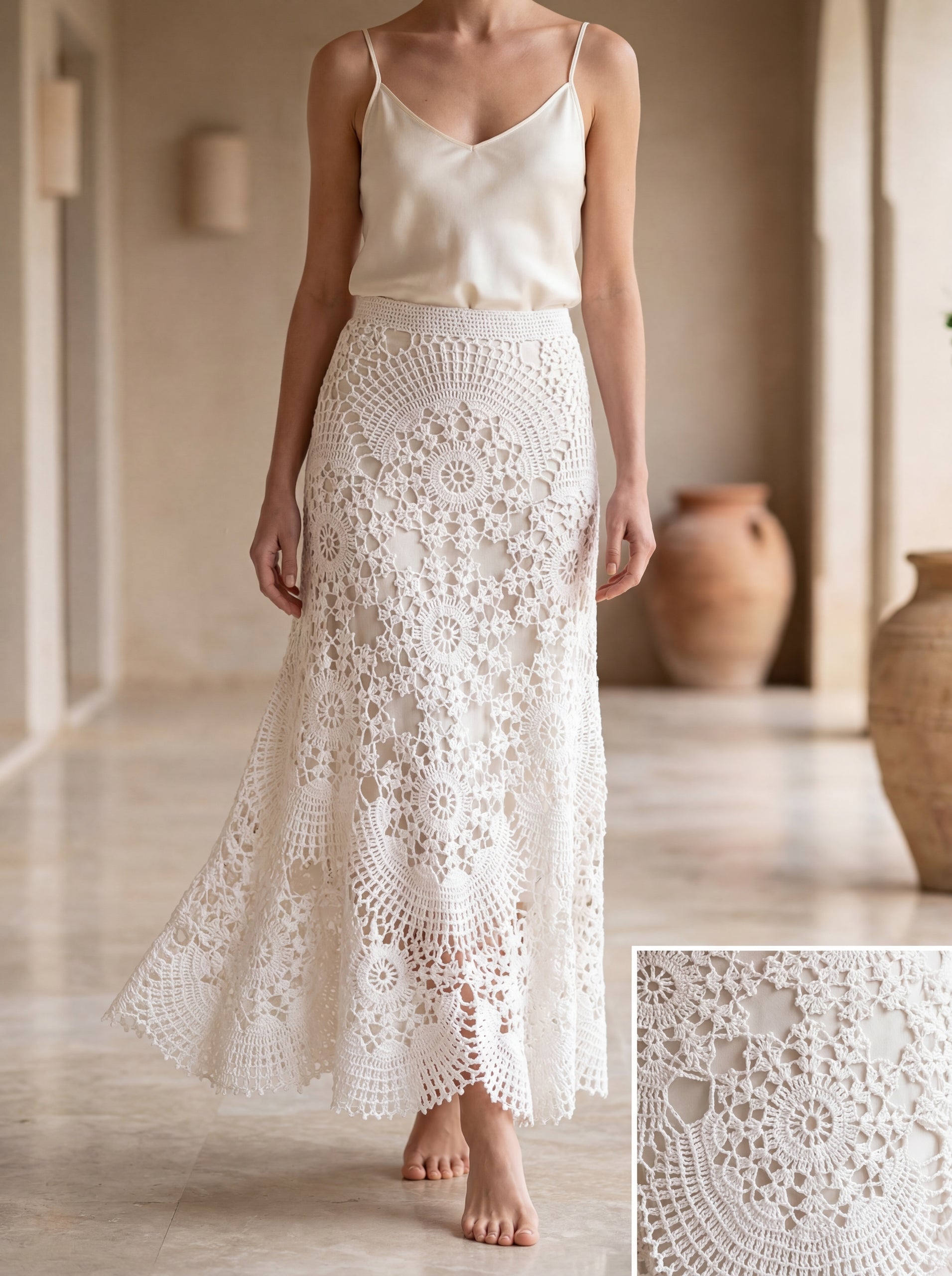 Handmade Crochet Maxi Skirt in Organic Natural Yarn
