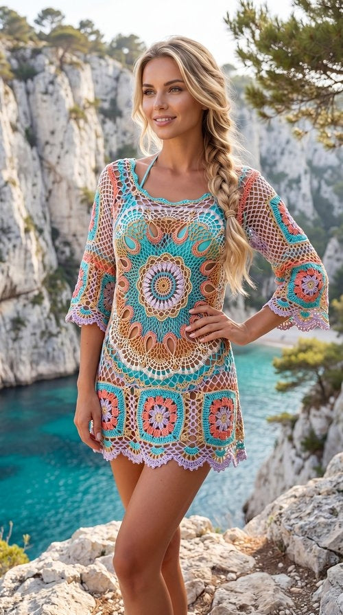 Crochet Beach Dress & Tunic – Mandala Pattern, Custom Made