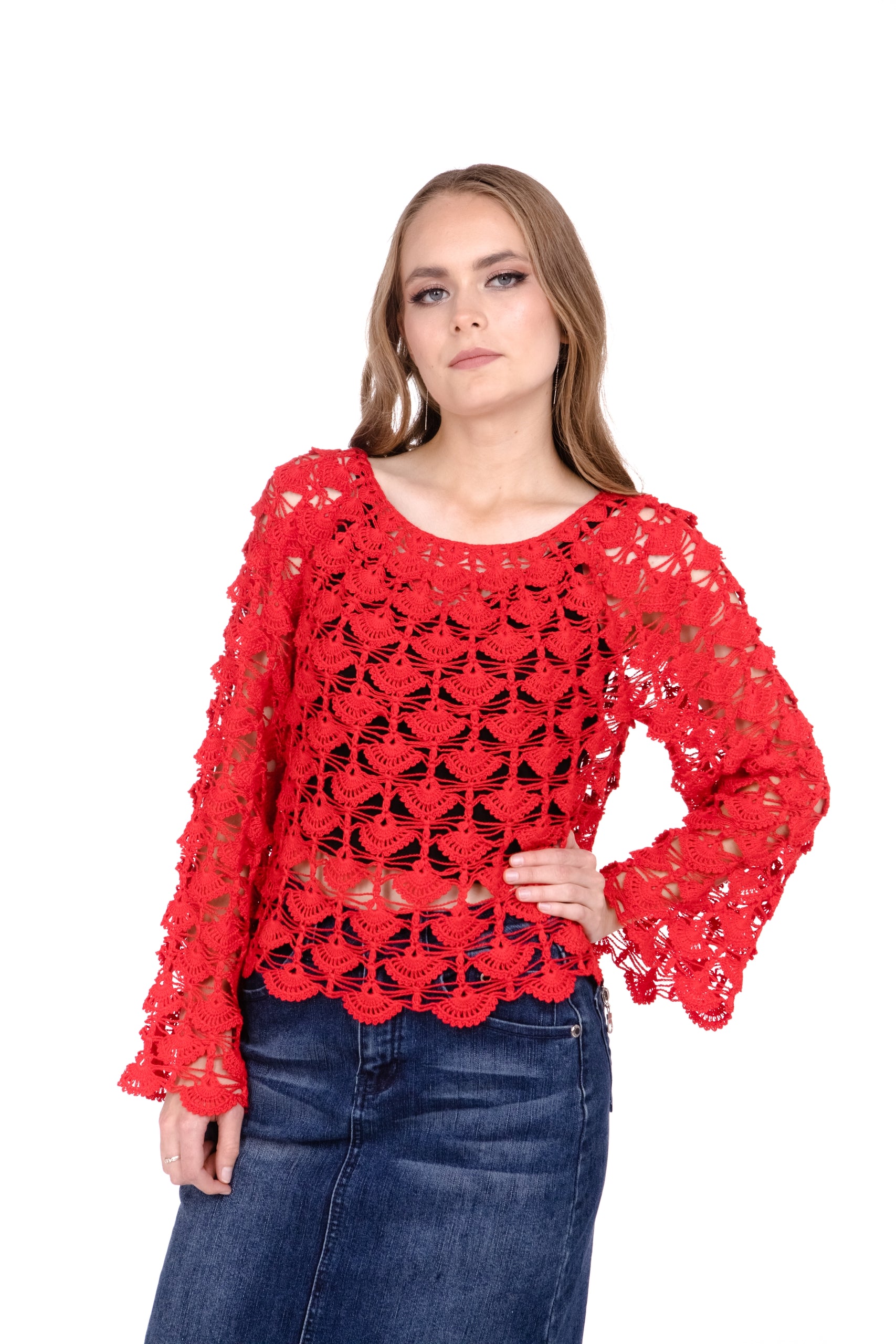 Crochet openwork jumper made from 100% linen