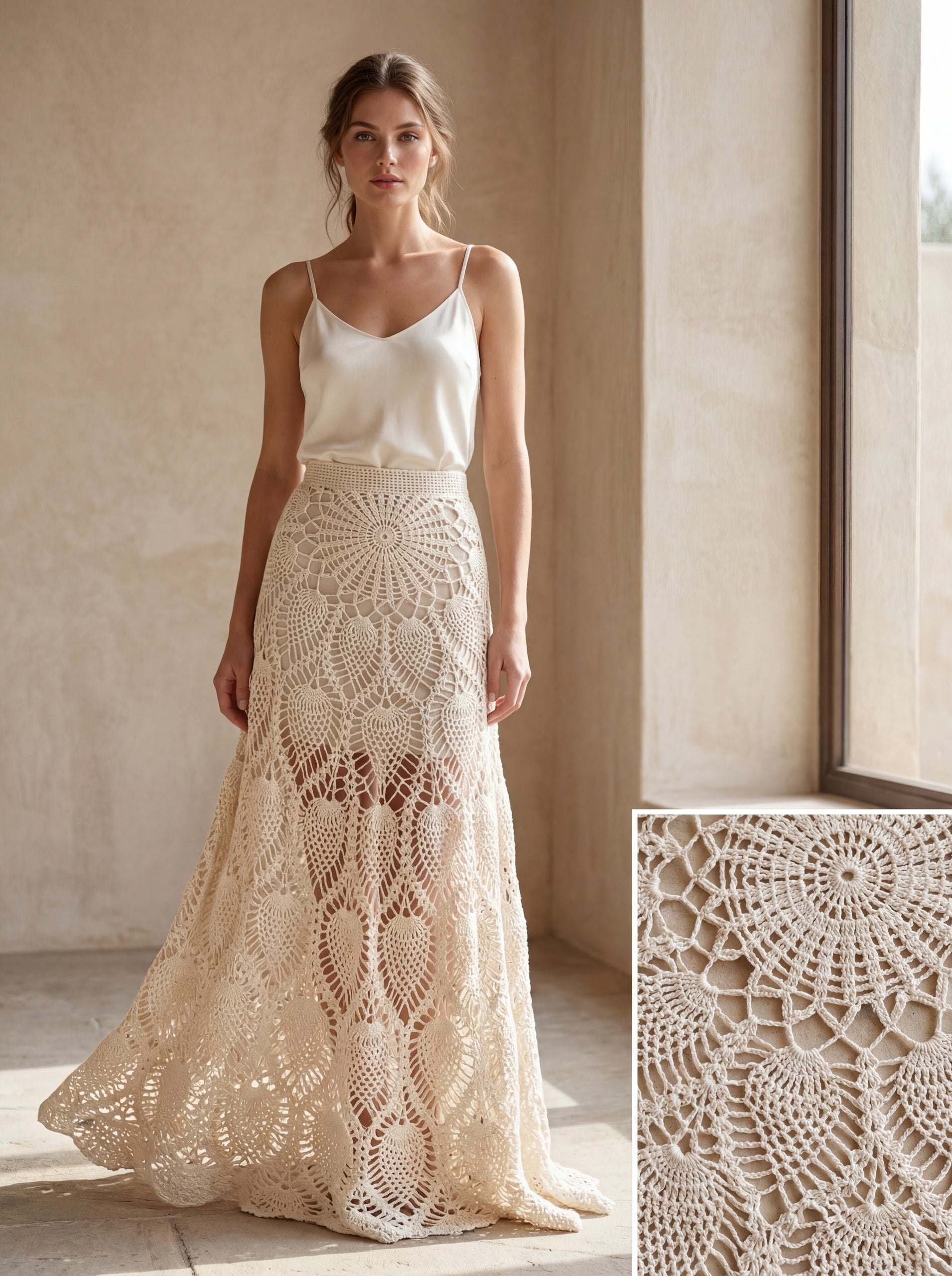 Handmade Crochet Maxi Skirt in Organic Natural Yarn