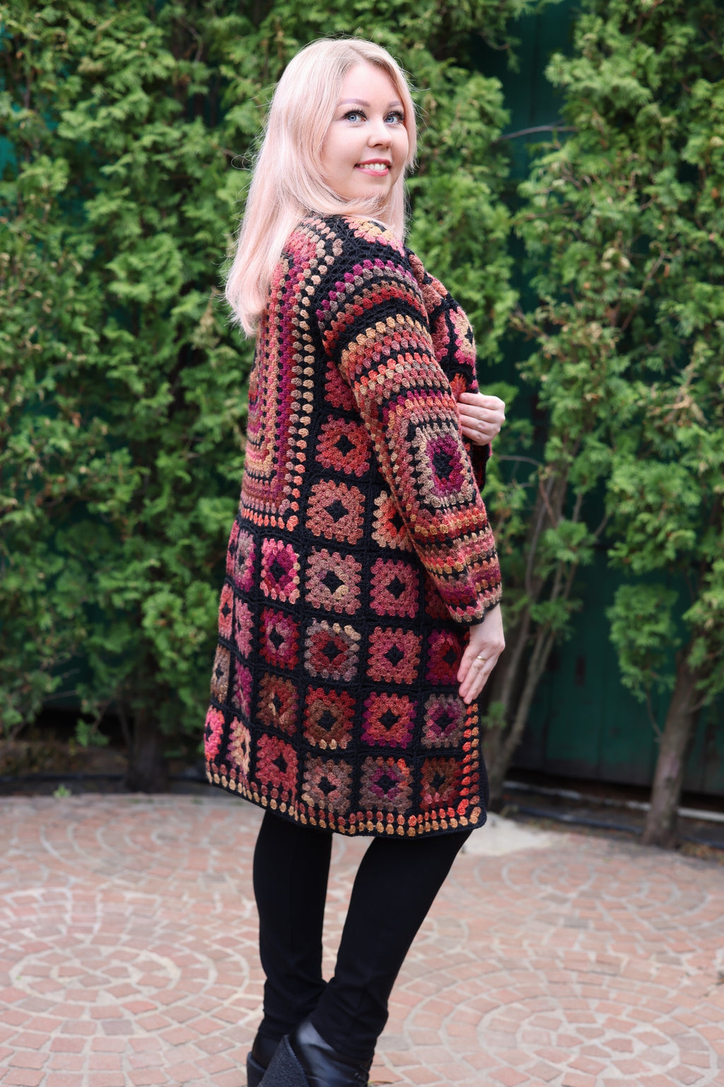 Granny Square Cardigan Crochet Pattern PDF, Long Boho Crochet Coat, Colorful Patchwork Cardigan