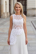 White Floral Openwork Longline Crochet Top | Asymmetric Lace Top