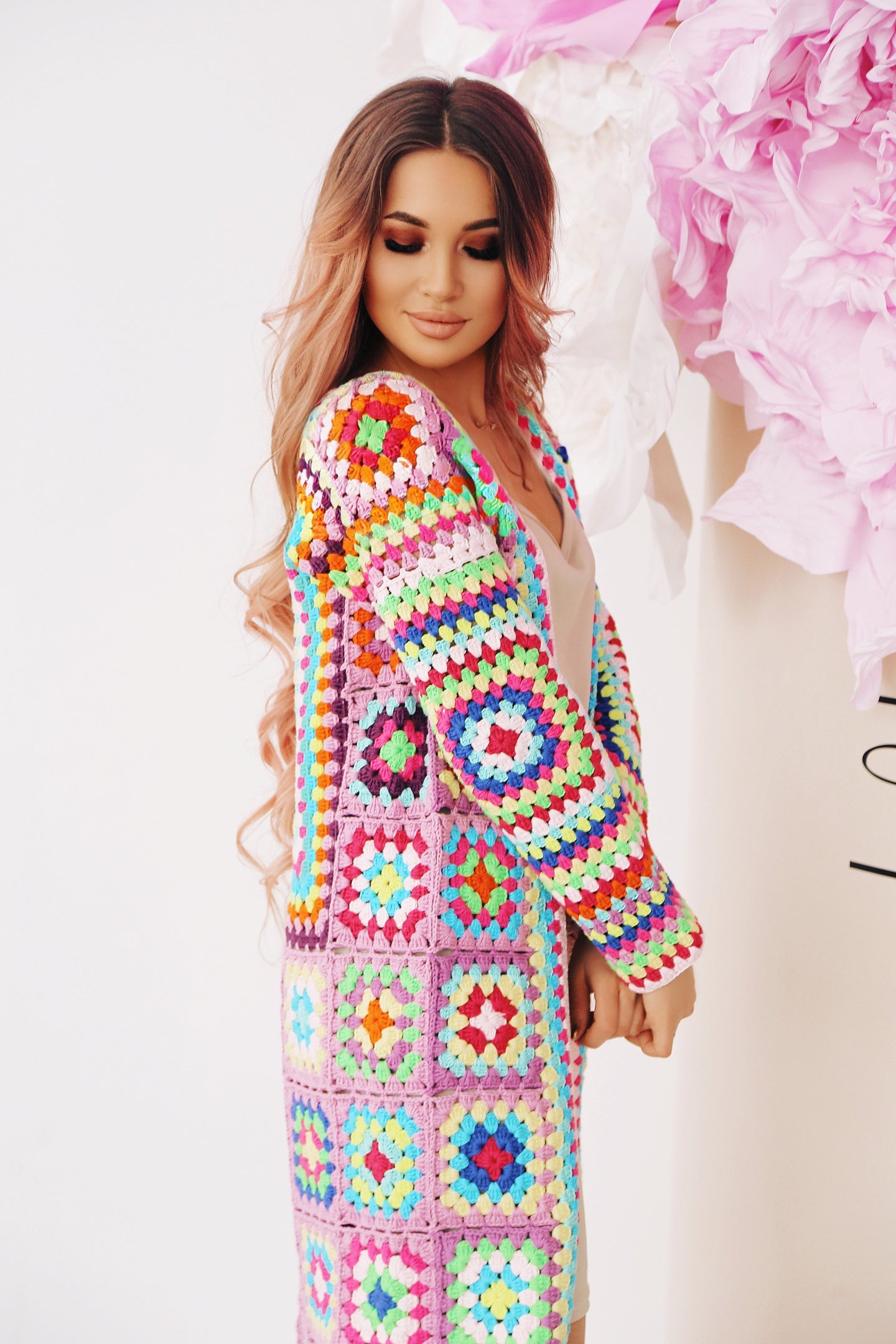 Granny Square Cardigan Crochet Pattern PDF, Long Boho Crochet Coat, Colorful Patchwork Cardigan