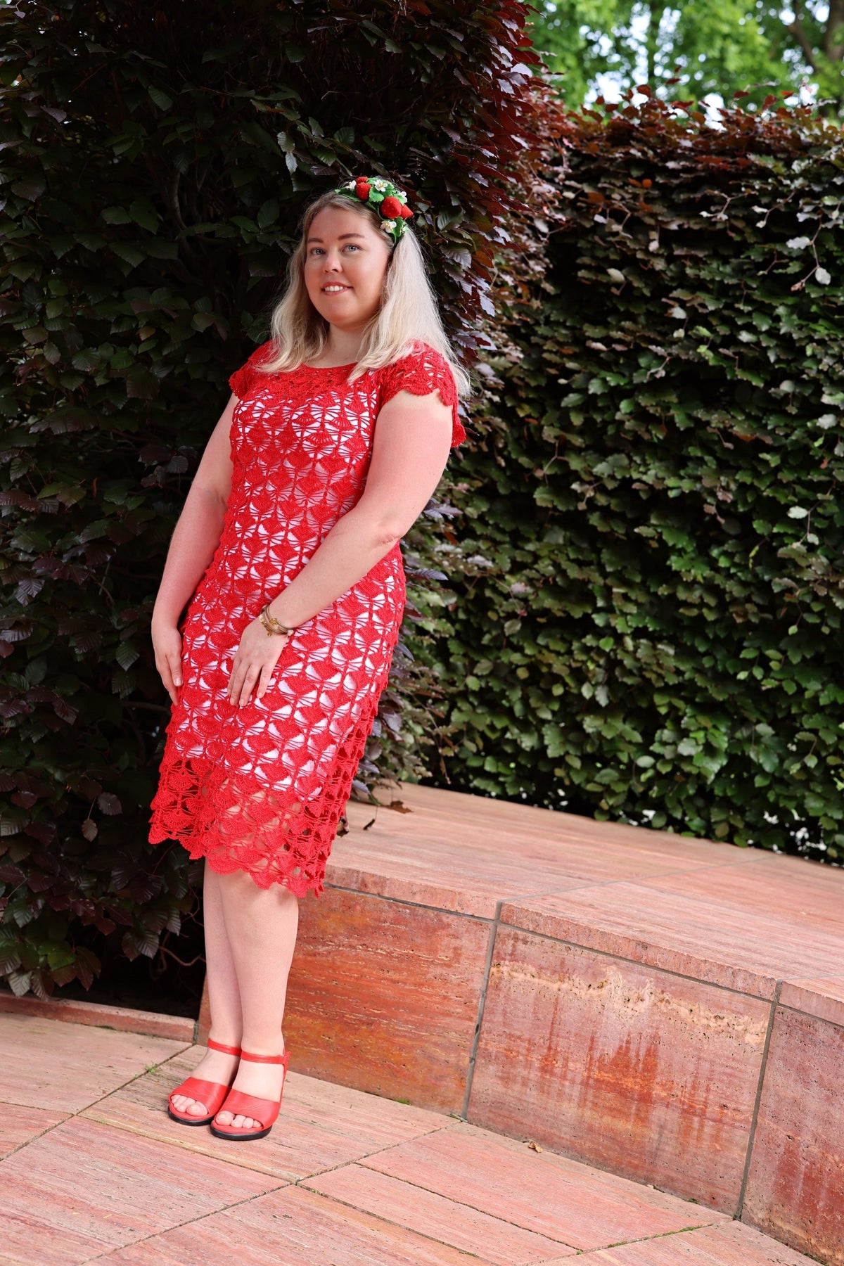 Handmade Crochet Linen Dress with Fan Stitch Pattern | Custom Made