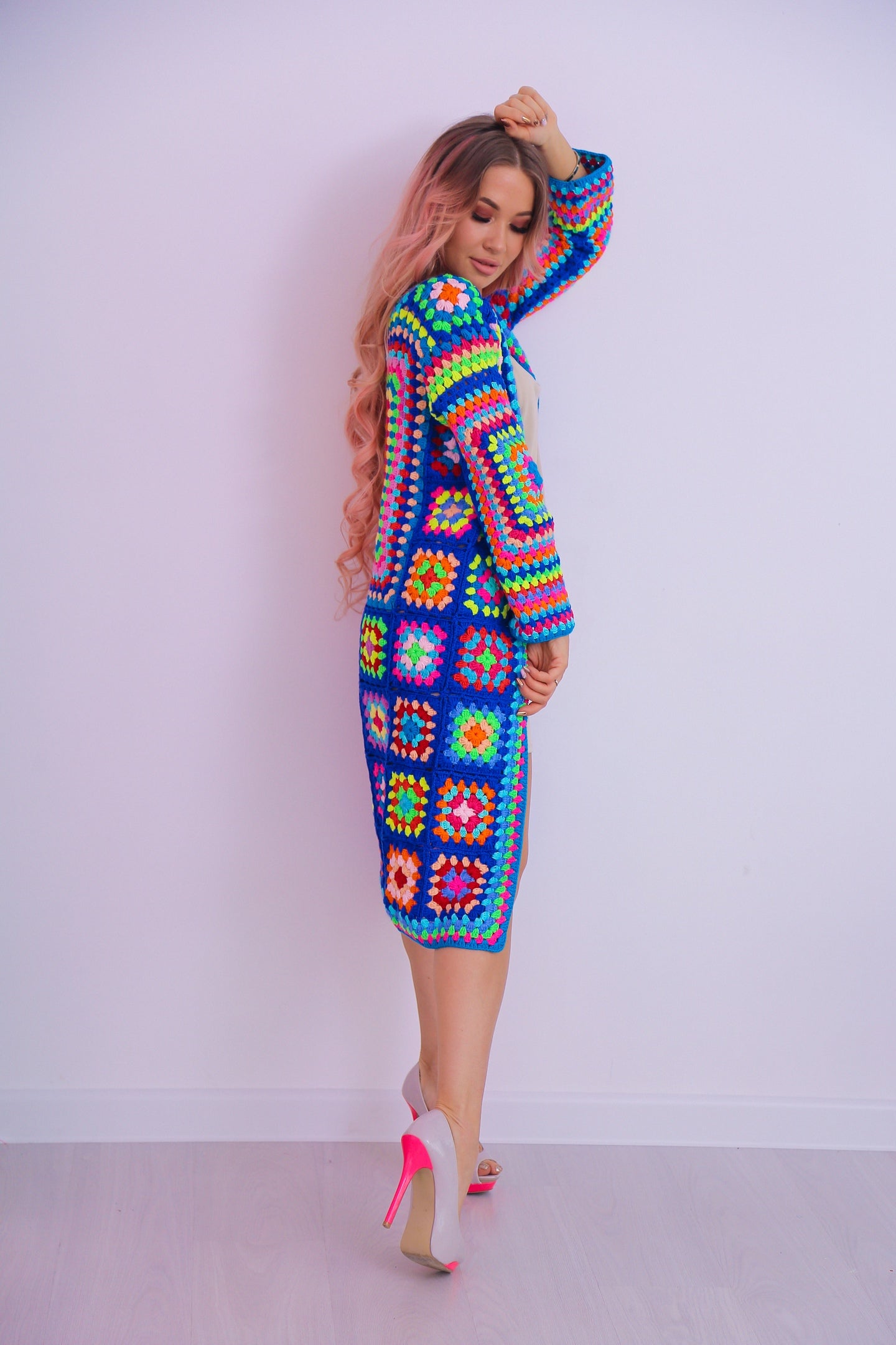 Granny Square Cardigan Crochet Pattern PDF, Long Boho Crochet Coat, Colorful Patchwork Cardigan