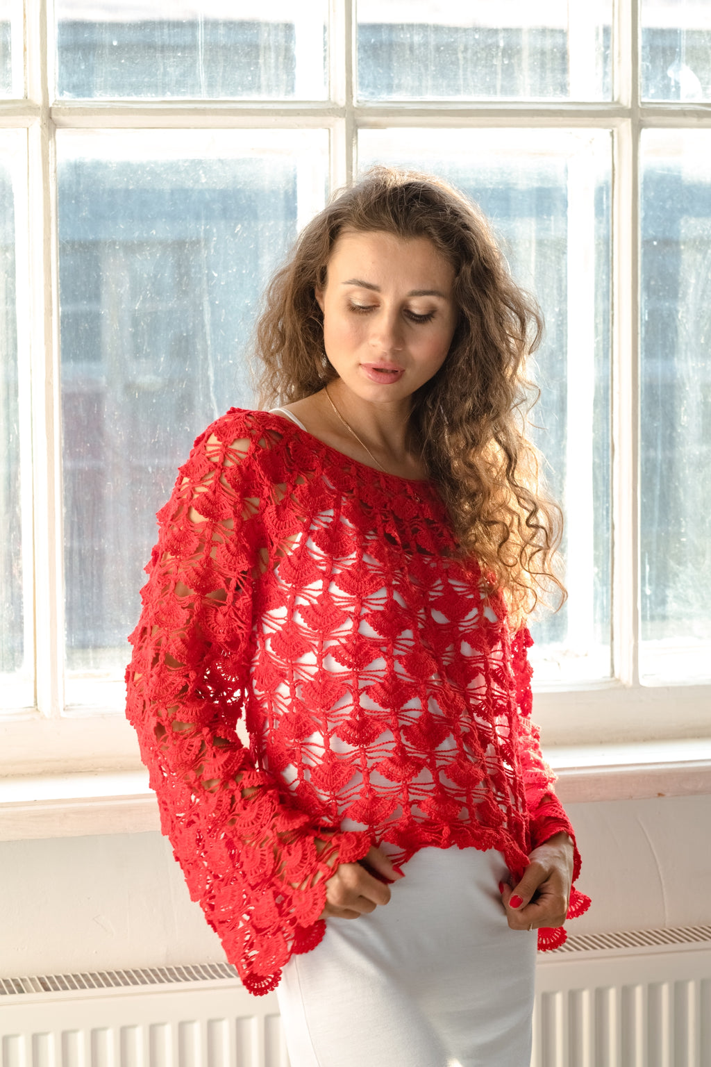 Crochet openwork jumper made from 100% linen