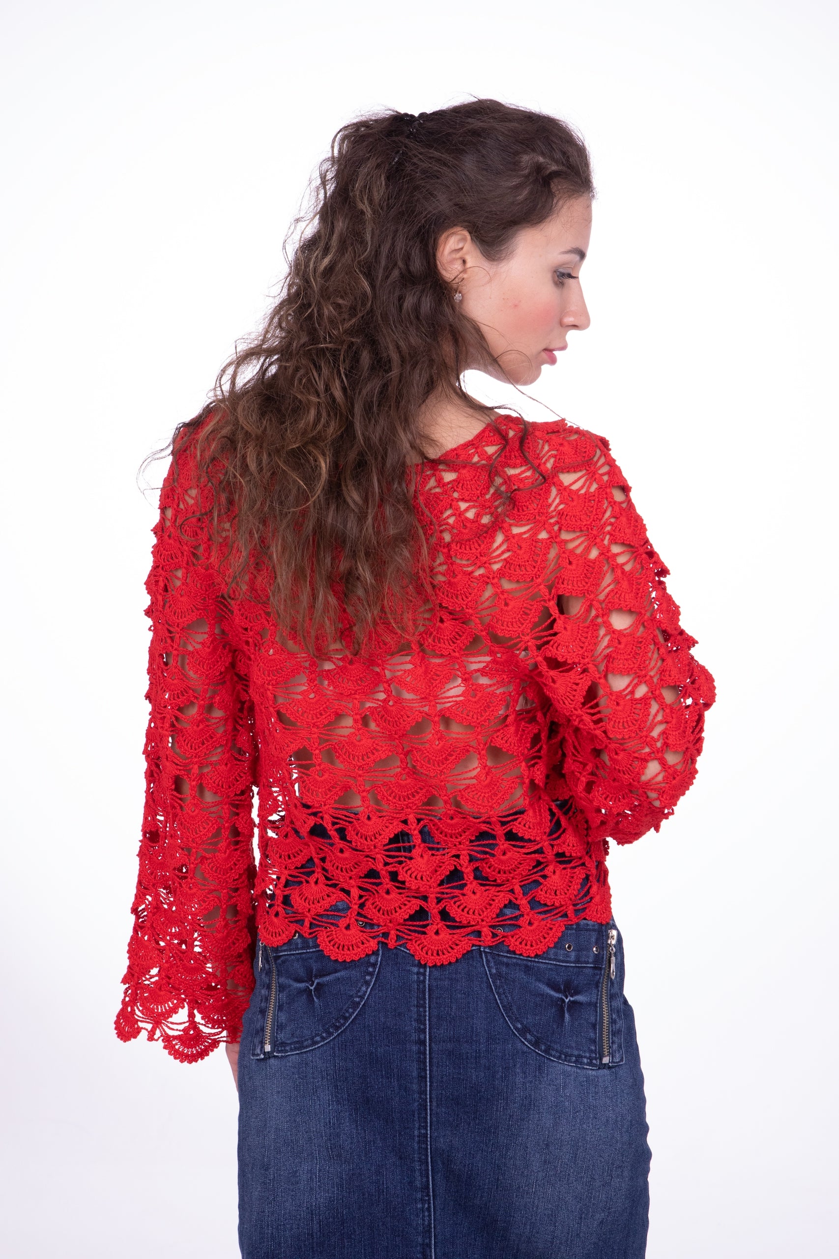 Crochet openwork jumper made from 100% linen