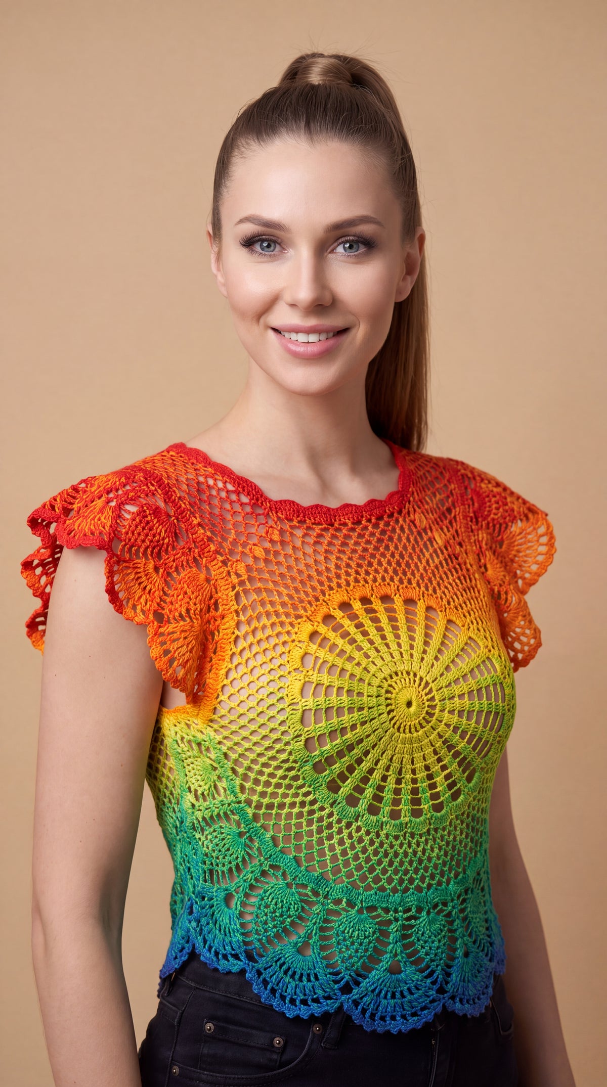 YarnArt Bouquet Colorflow Crochet Top, Handmade in 100% Cotton