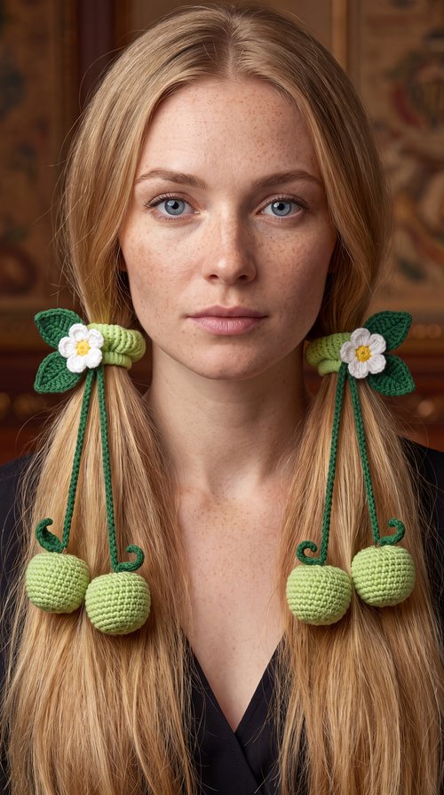 Crochet Hair Ties – Strawberries, Apples & Bluebells