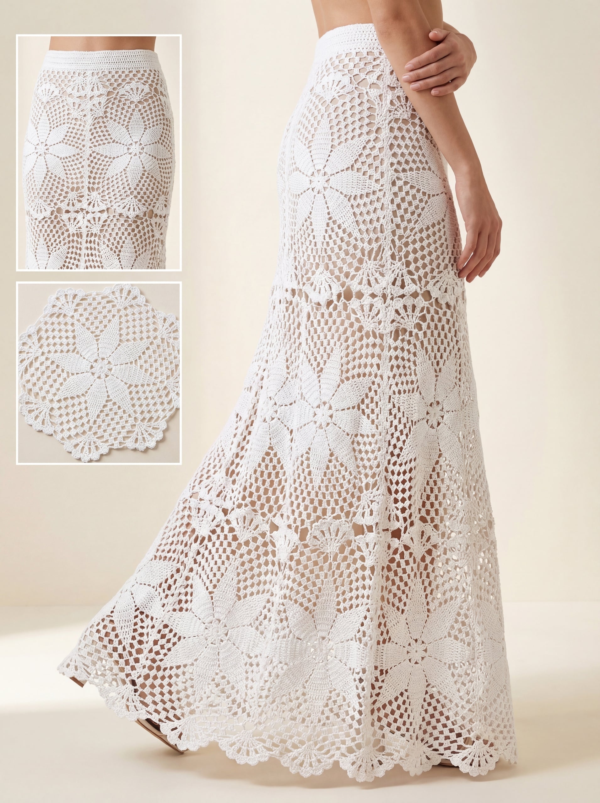 Handmade Crochet Maxi Skirt in Organic Natural Yarn
