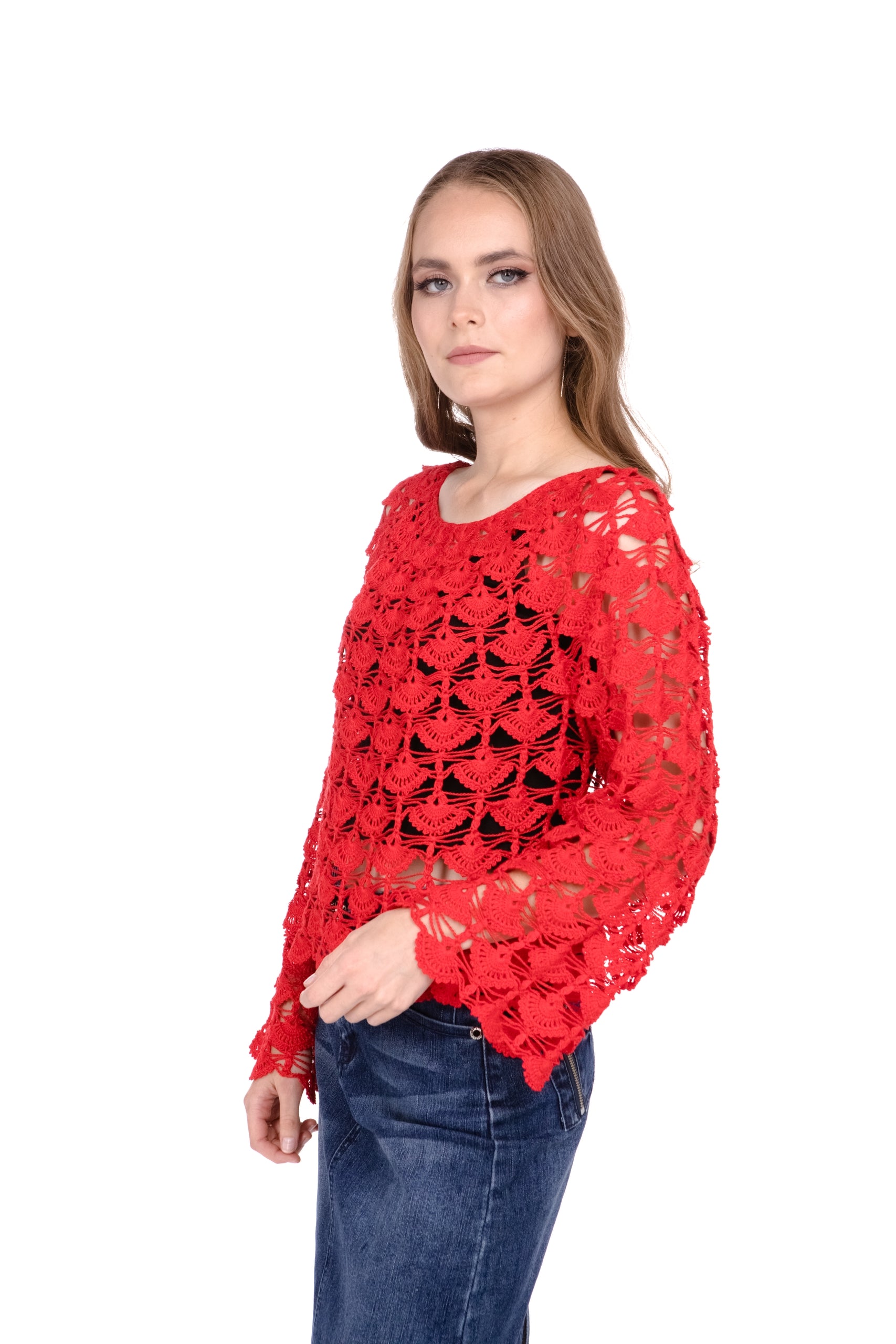 Crochet openwork jumper made from 100% linen