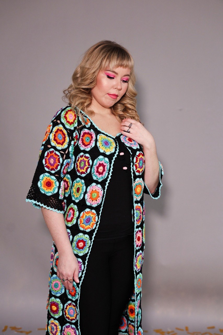 Colourful Crochet Cardigan with Belt | Made to Order in Any Colour & Size