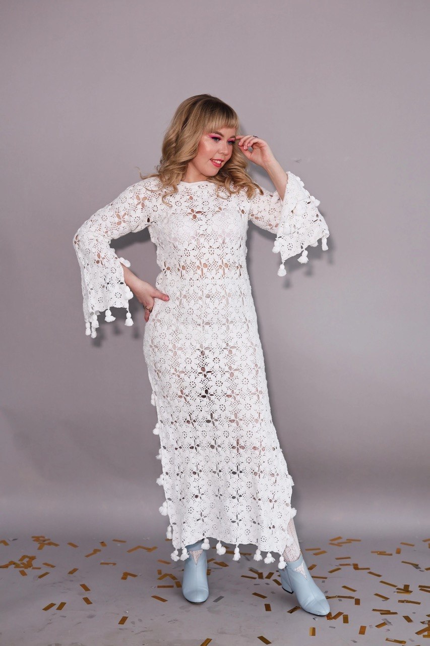 Handmade Crochet Maxi Dress with Tassels | Cotton Boho Dress