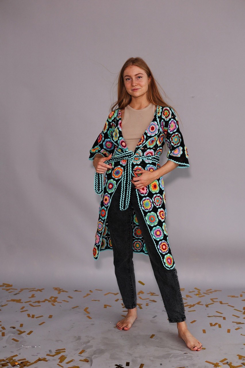 Colourful Crochet Cardigan with Belt | Made to Order in Any Colour & Size