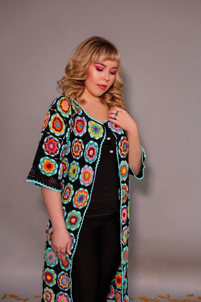 Colourful Crochet Cardigan with Belt | Made to Order in Any Colour & Size