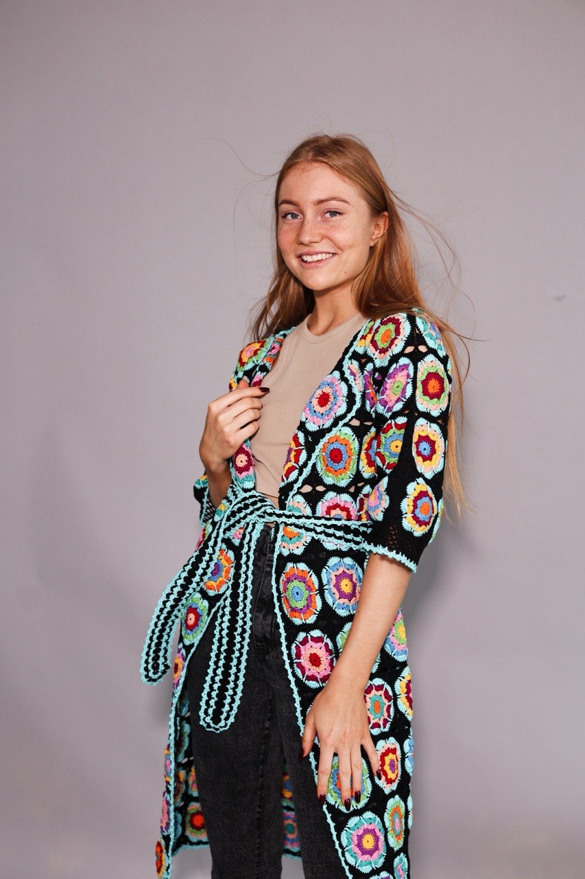 Colourful Crochet Cardigan with Belt | Made to Order in Any Colour & Size