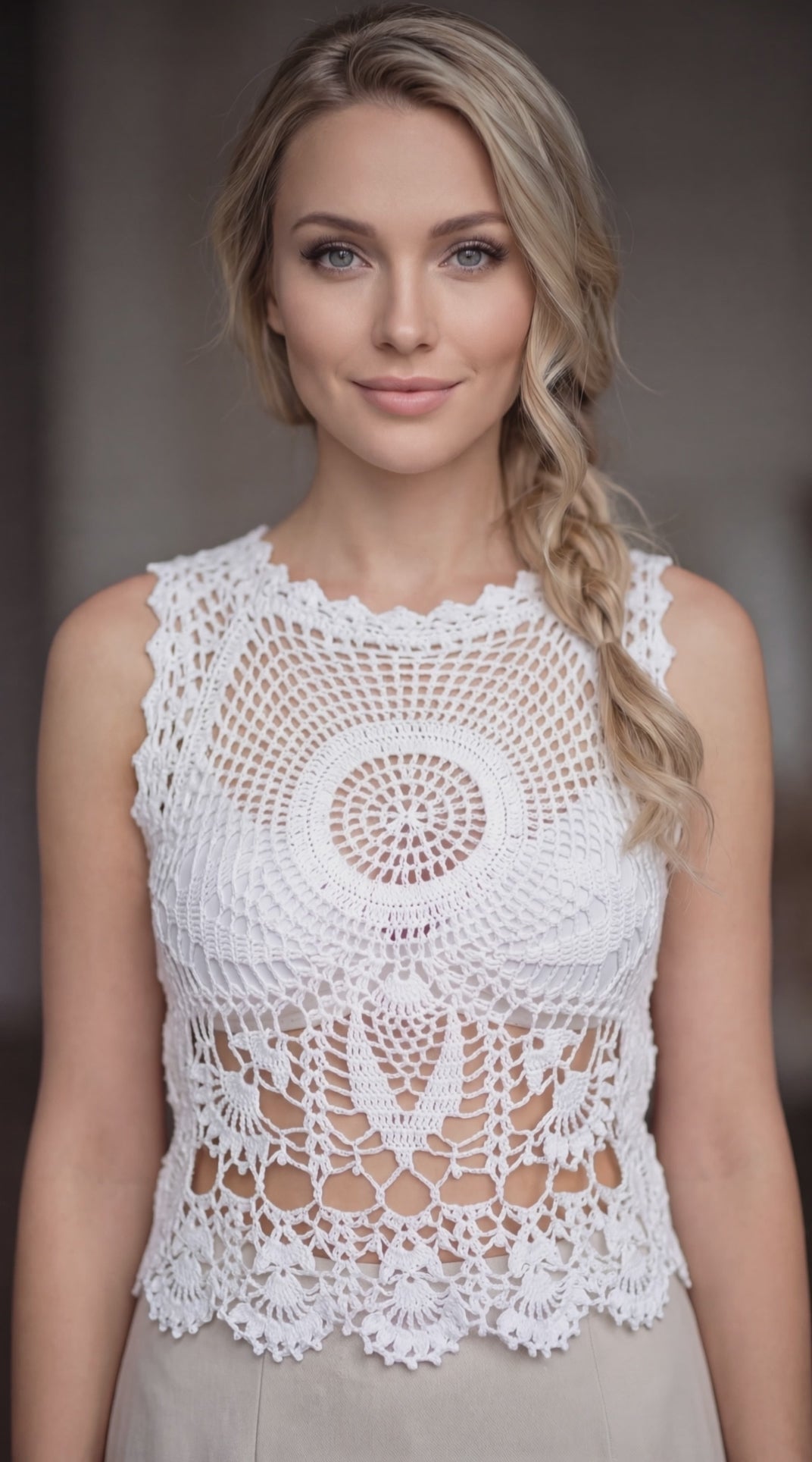 White Crochet Openwork Top