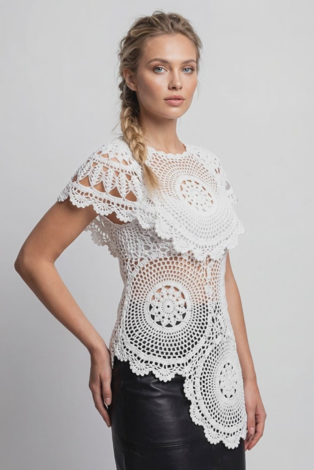 White Crochet Longline Top | Luxury Openwork Top