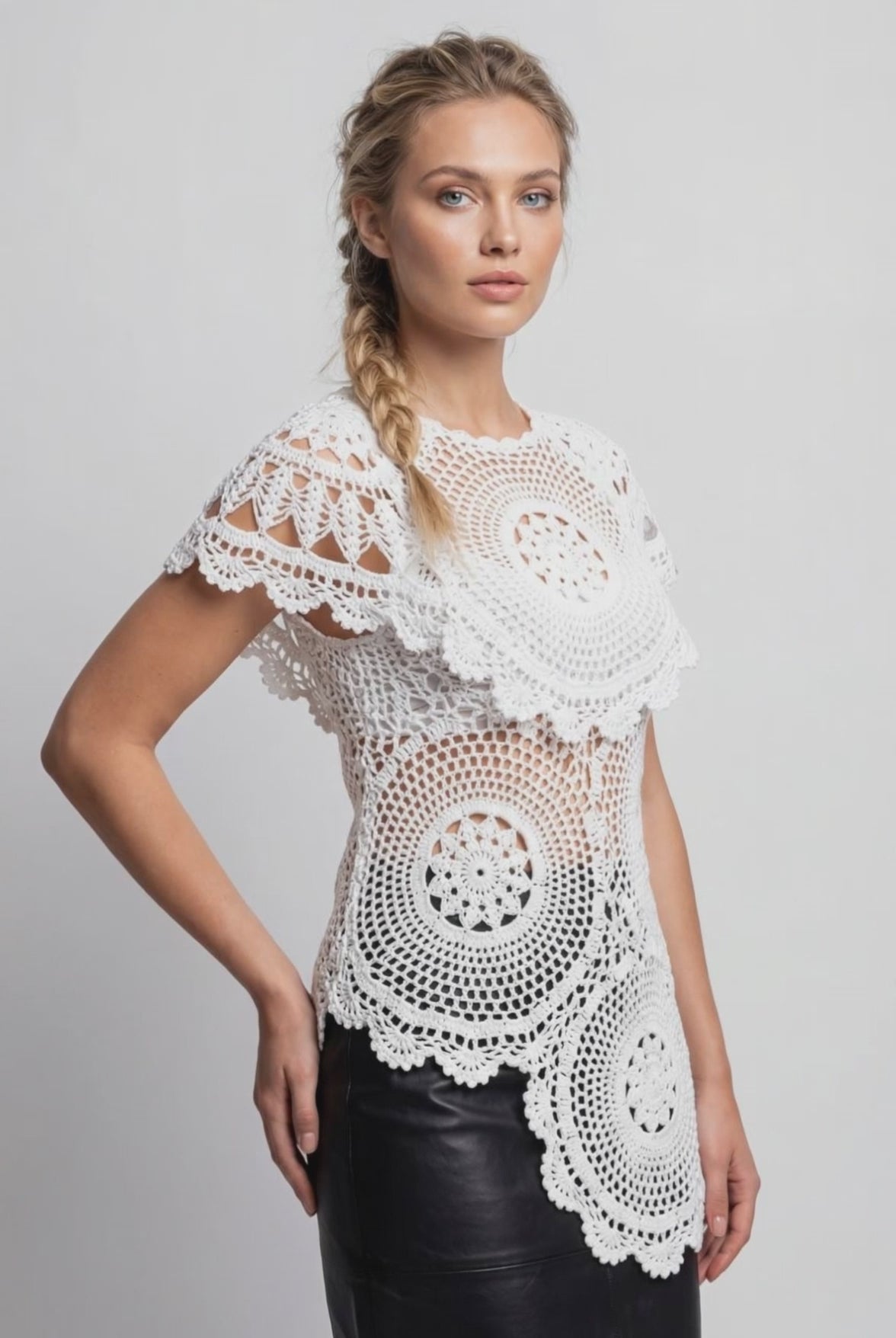 White Crochet Longline Top | Luxury Openwork Top