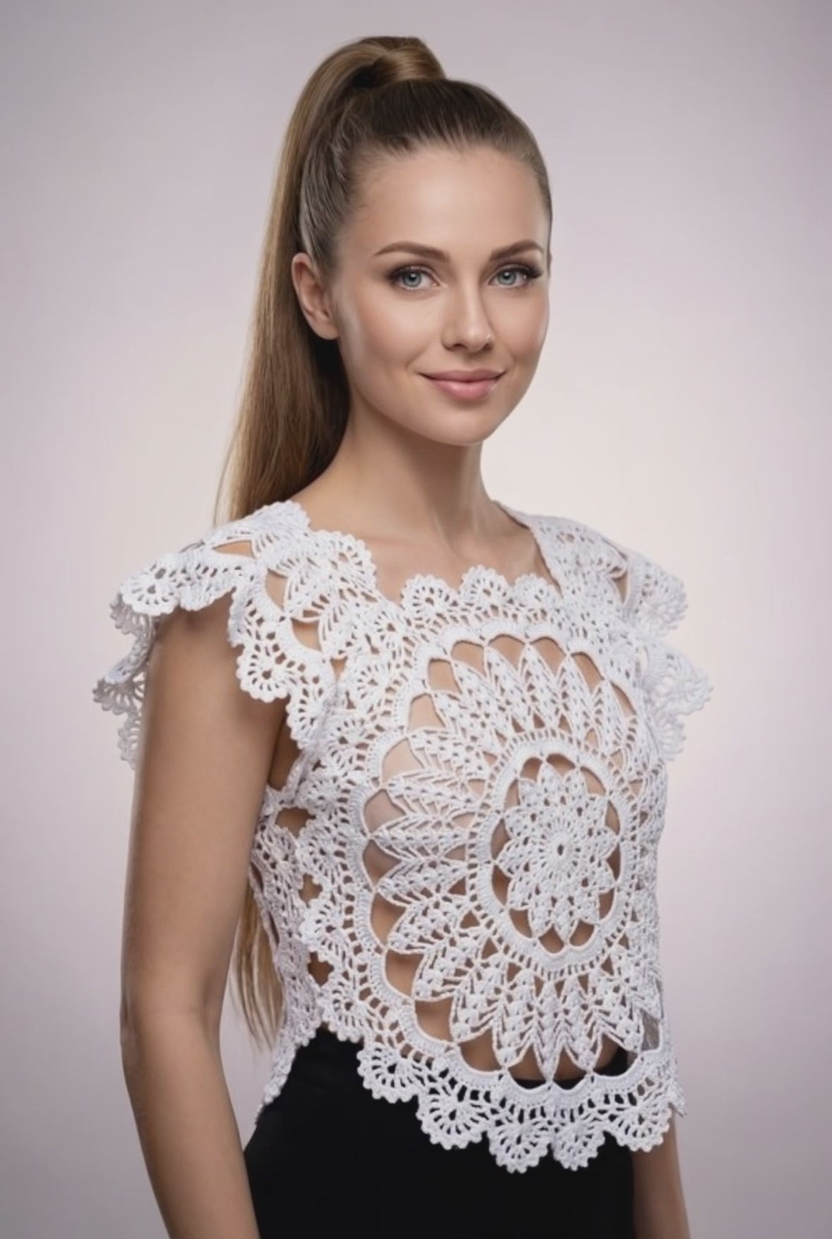 Made-to-Order Crochet Floral Openwork Top
