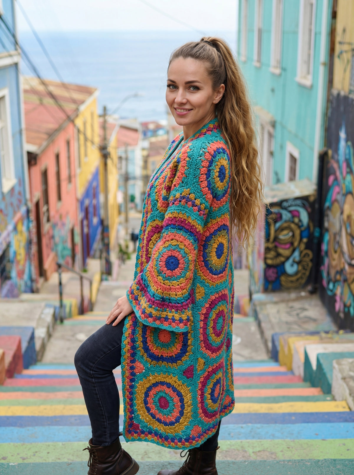 Handmade Crochet Patchwork Cardigan | 100% Argentine Wool | Custom Made