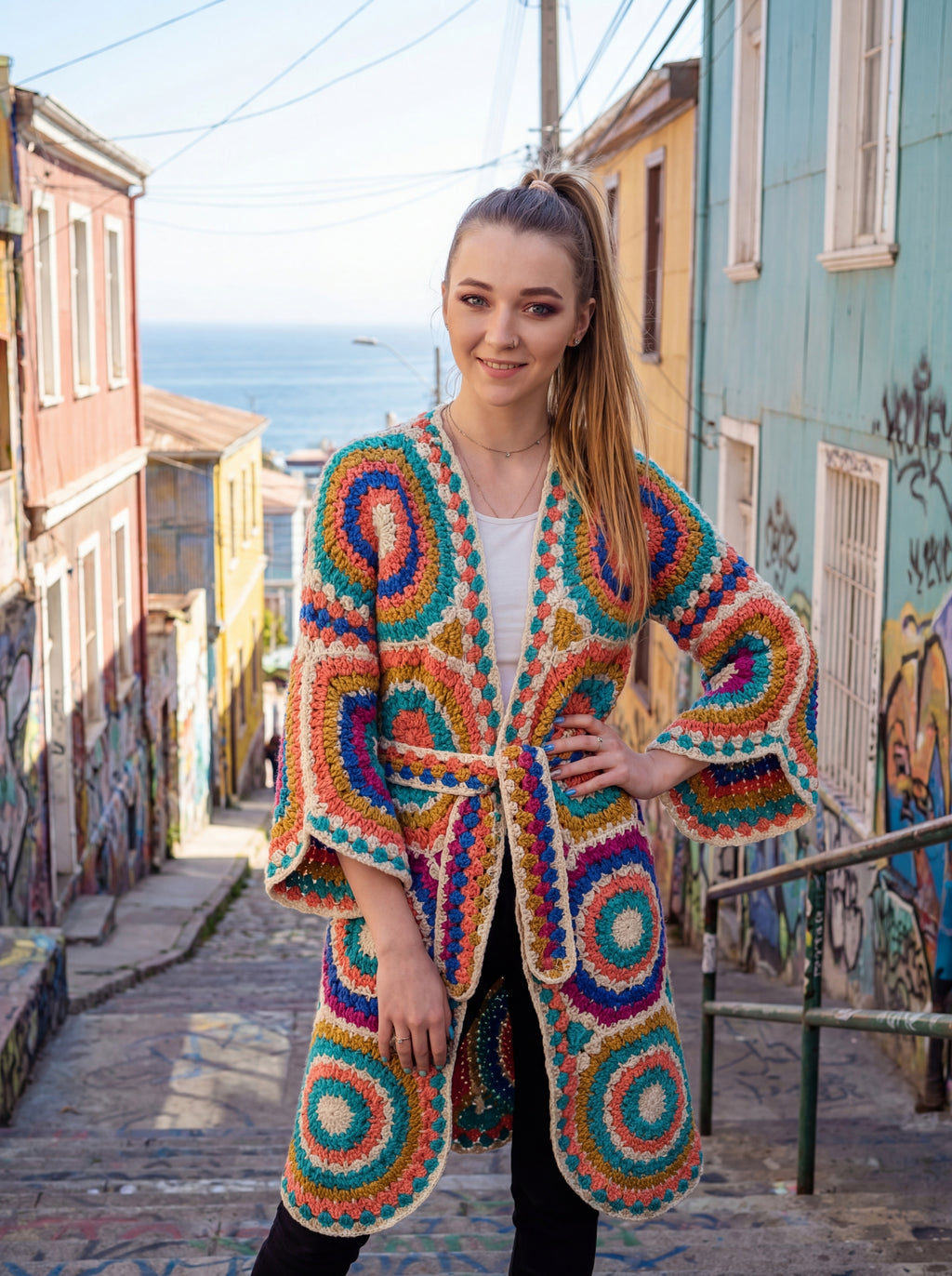 Handmade Crochet Patchwork Cardigan | 100% Argentine Wool | Custom Made