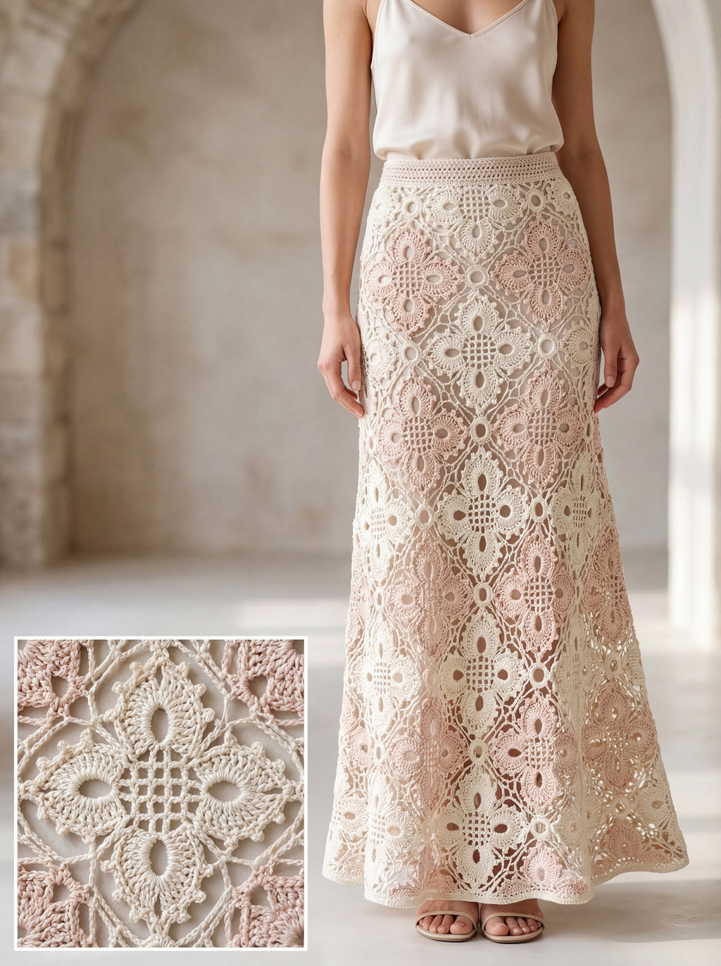Handmade Crochet Maxi Skirt in Organic Natural Yarn