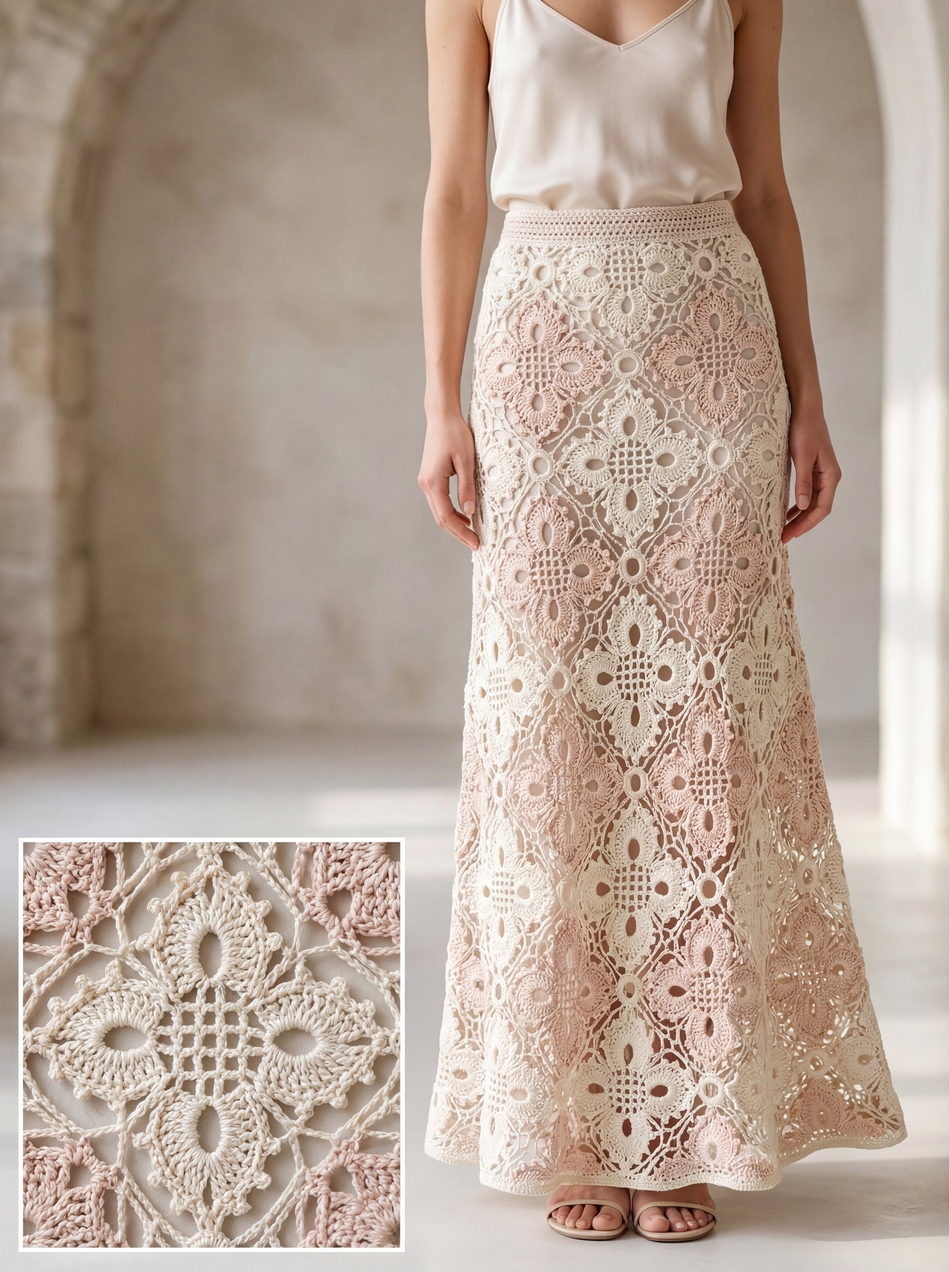 Handmade Crochet Maxi Skirt in Organic Natural Yarn