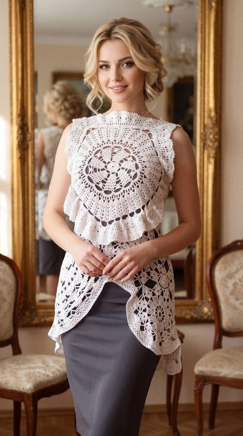Crochet boho top with an asymmetrical hem