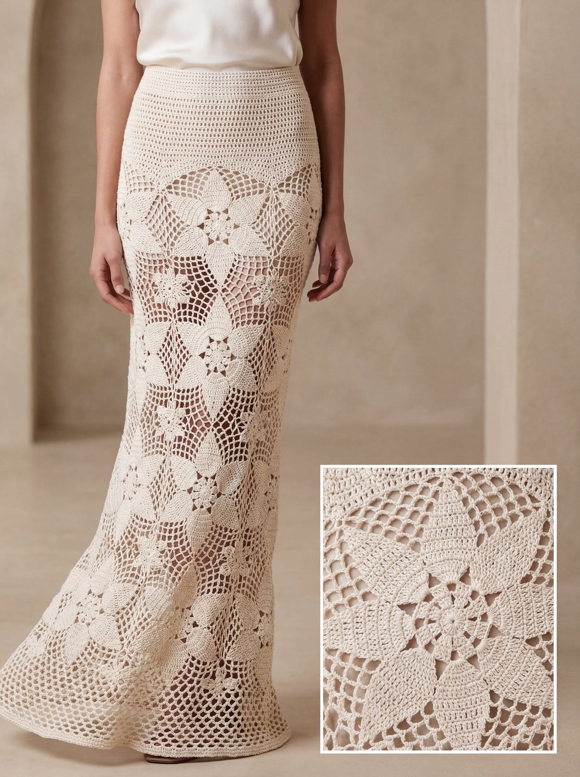 Handmade Crochet Maxi Skirt in Organic Natural Yarn